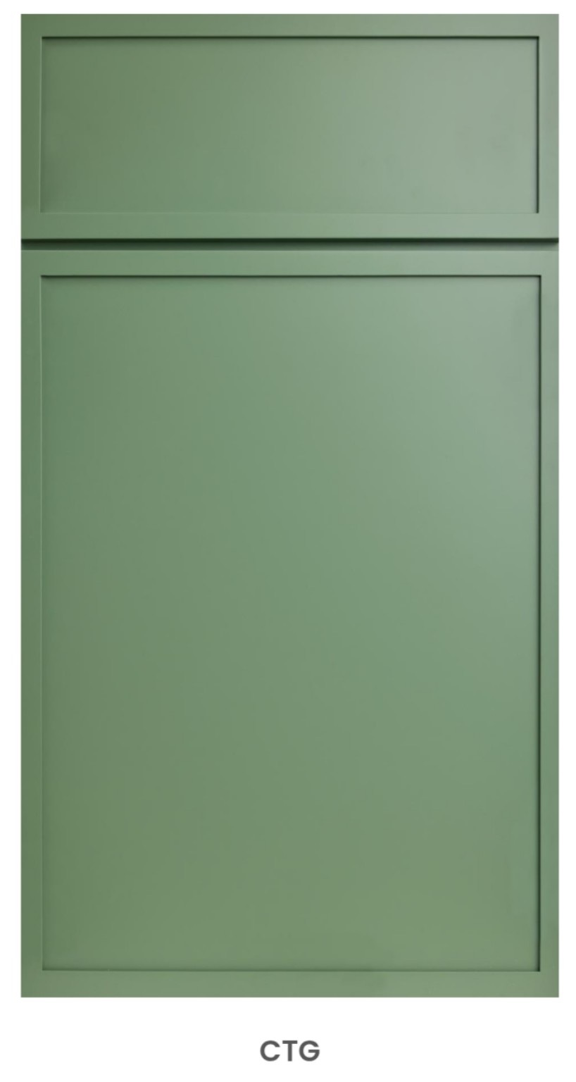 CTG cabinet door sample — Soft green finish